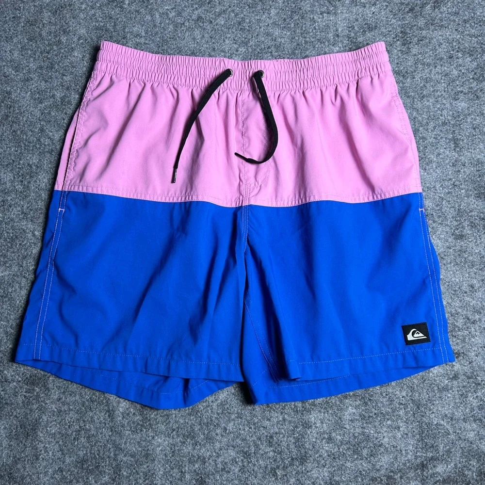 Quiksilver Board Shorts Pink Blue Color Block Swim Trunks Size Large